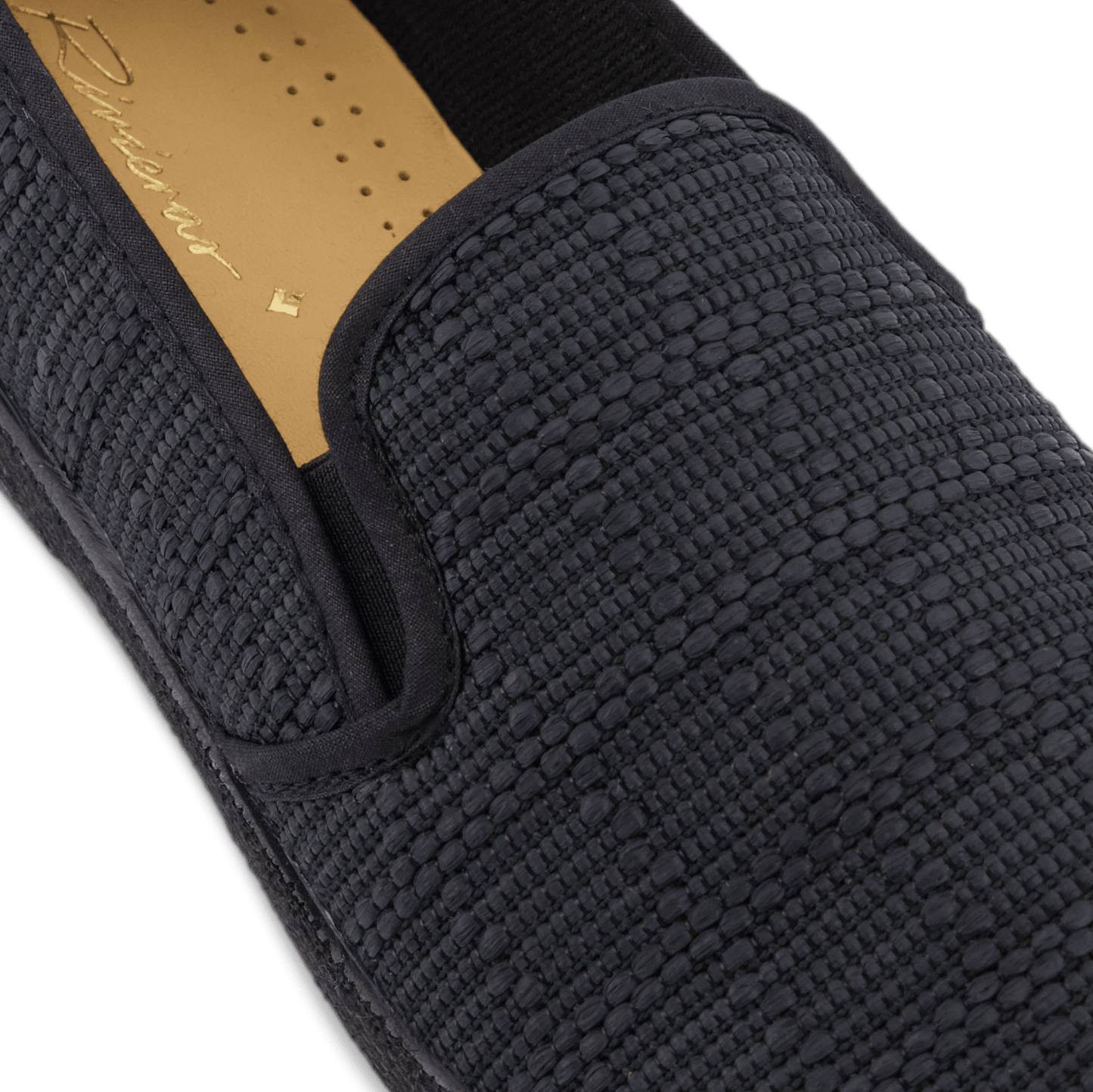 Rivieras European Union Classic Textured Raffia Slip - On Loafer Black 1512 Shoes handmade in Spain.