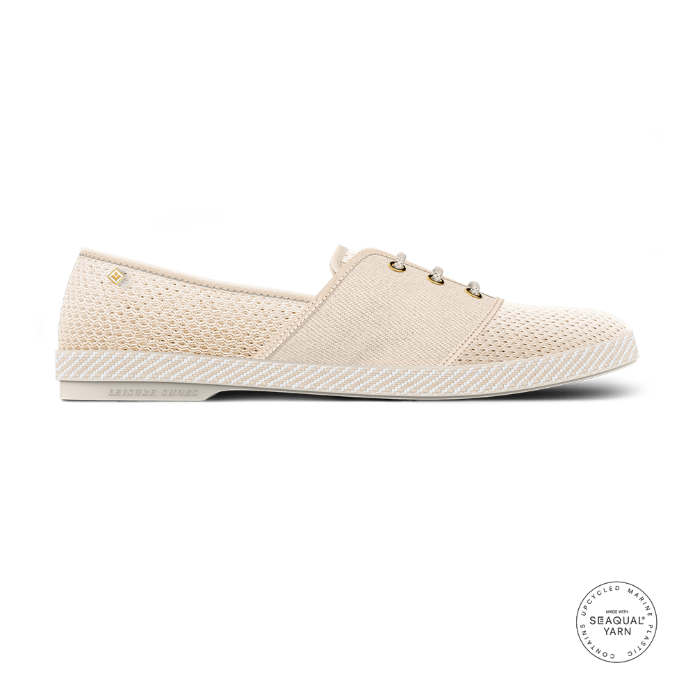 Rivieras Shoes Classic Mesh Slip - On Loafer with Laces in Cream 4022 Mocassin handmade in Spain.