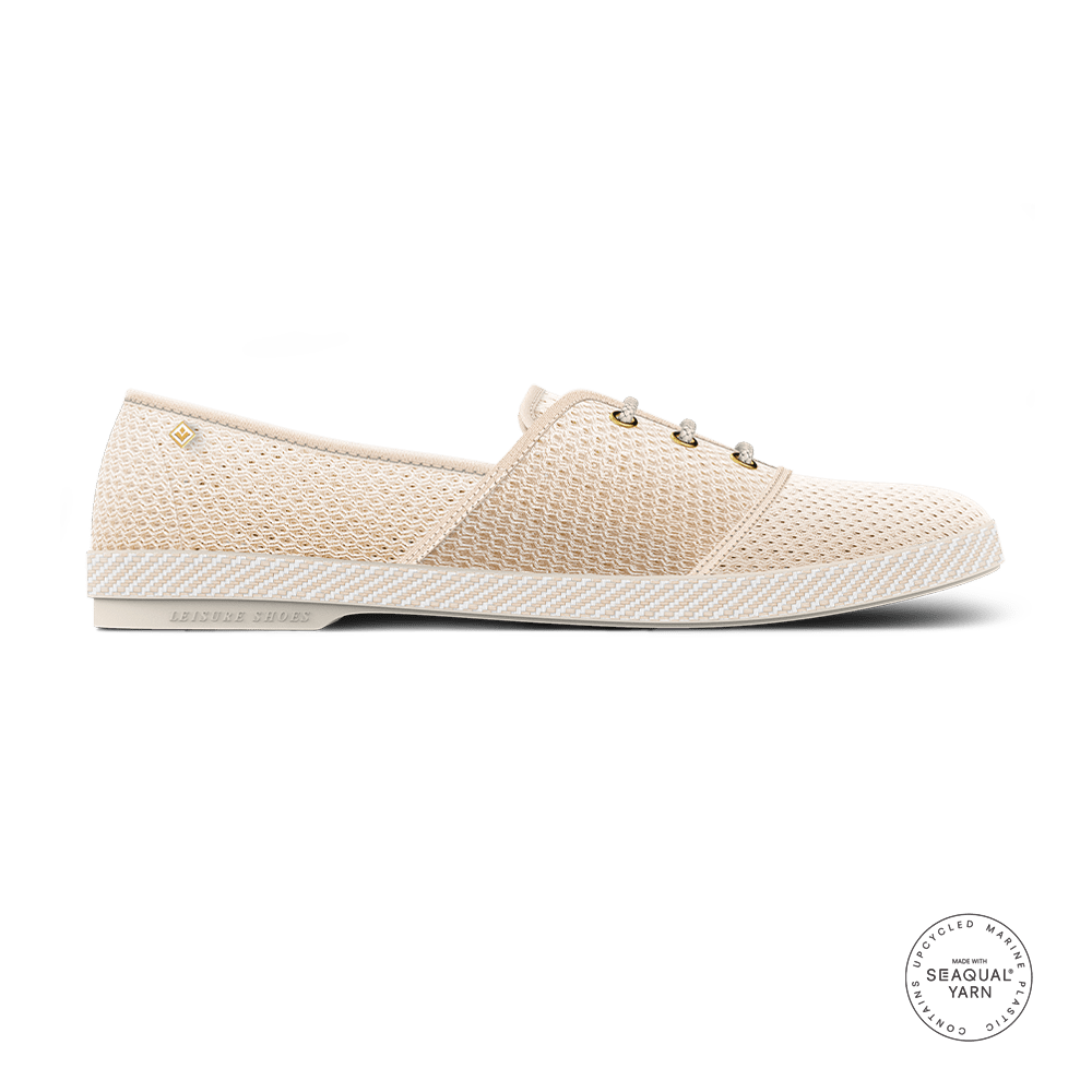 Rivieras Shoes Classic Mesh Slip - On Loafer with Laces in Cream 4032 Mocassin handmade in Spain.