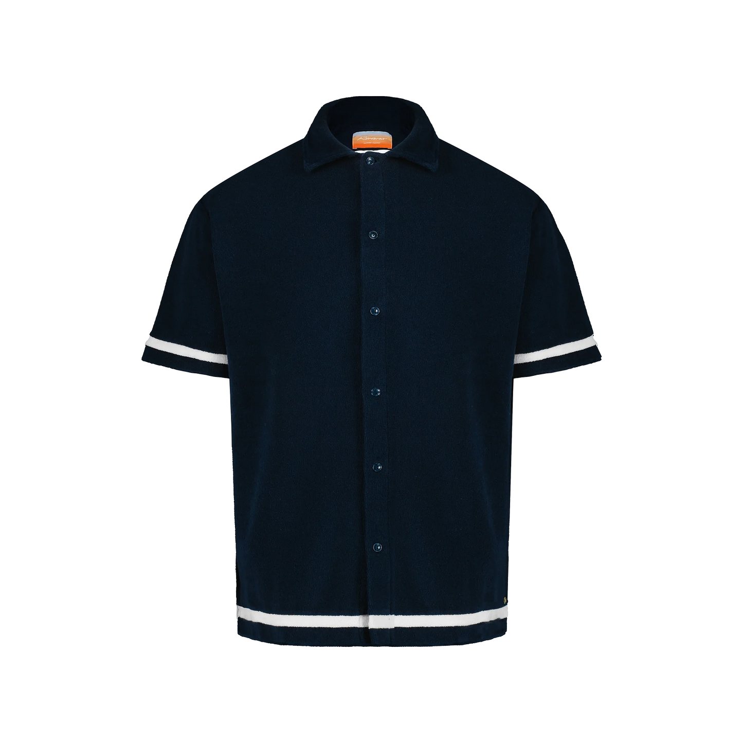 Navy Terrycloth shirt with Ecru Stripes