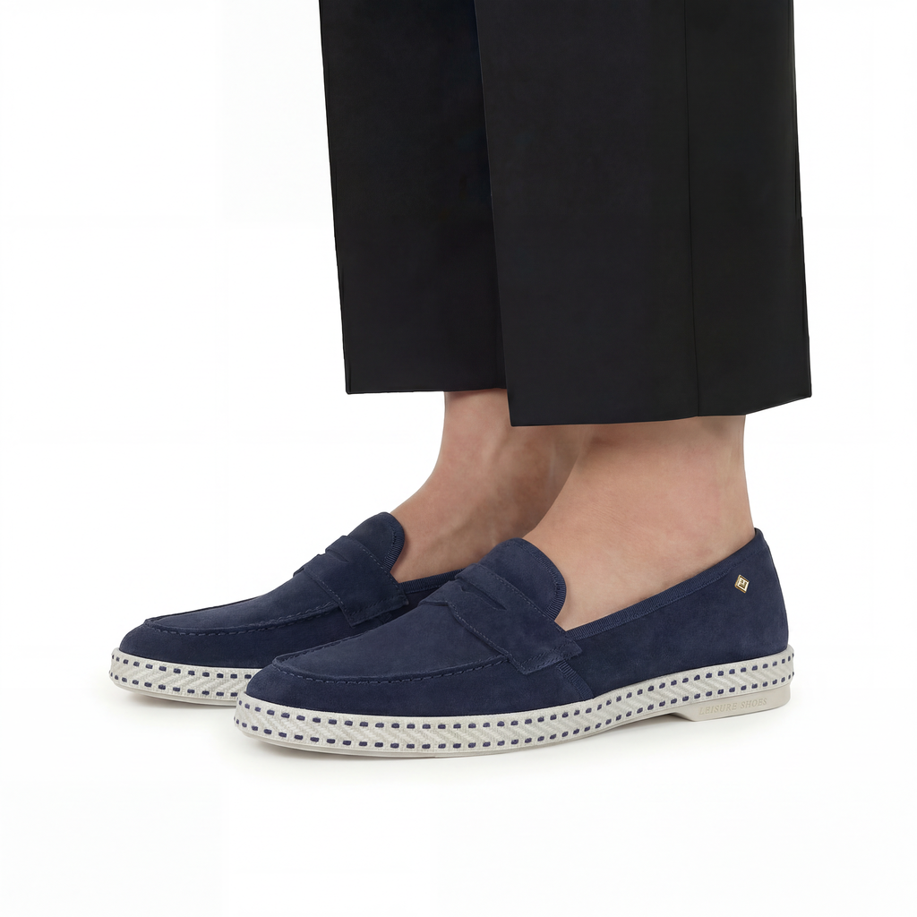 Rivieras Classic Leather Loafer – Navy Slip-On Shoe for Men & Women