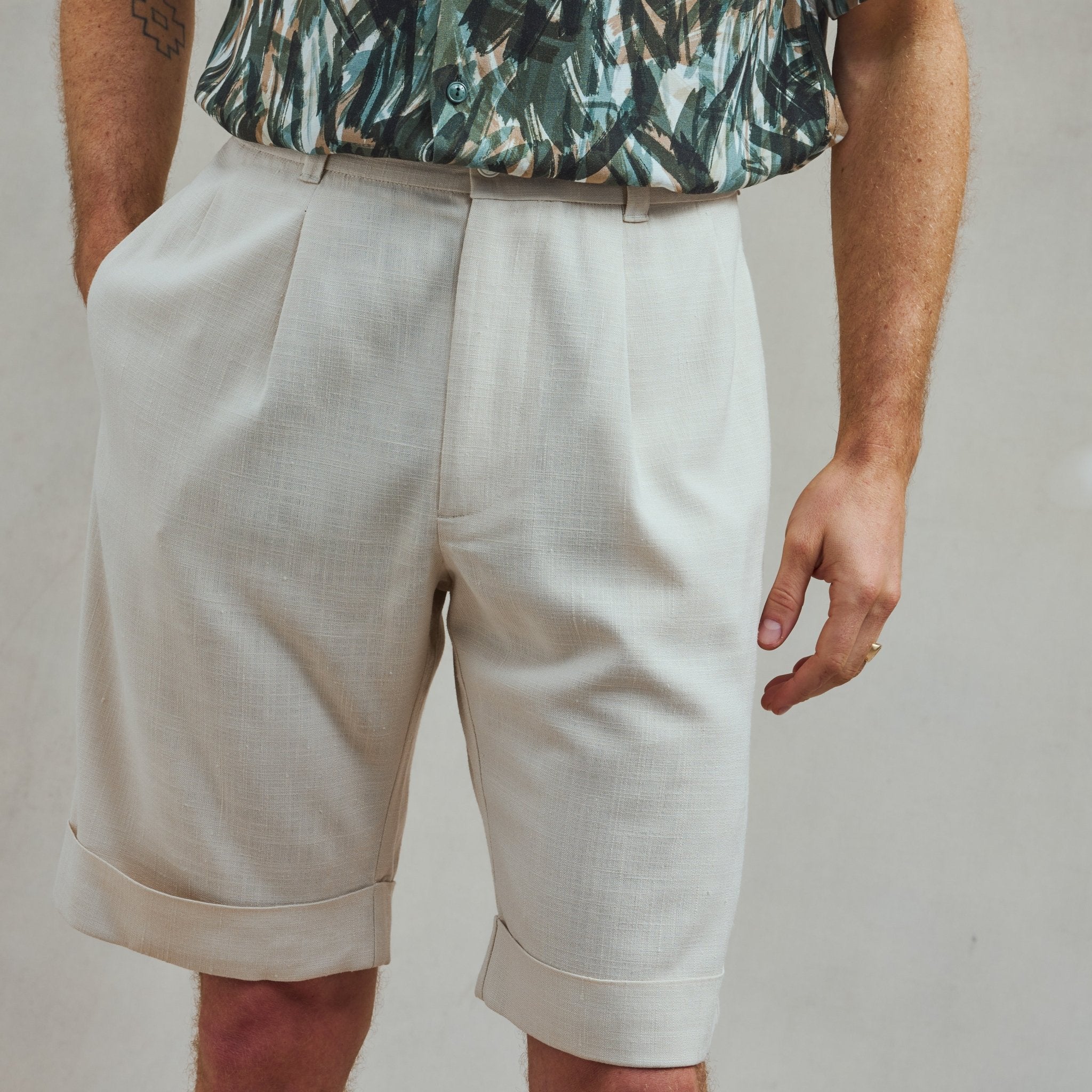 Rivieras European Union Beige Cuffed Shorts apparel handmade in Spain.