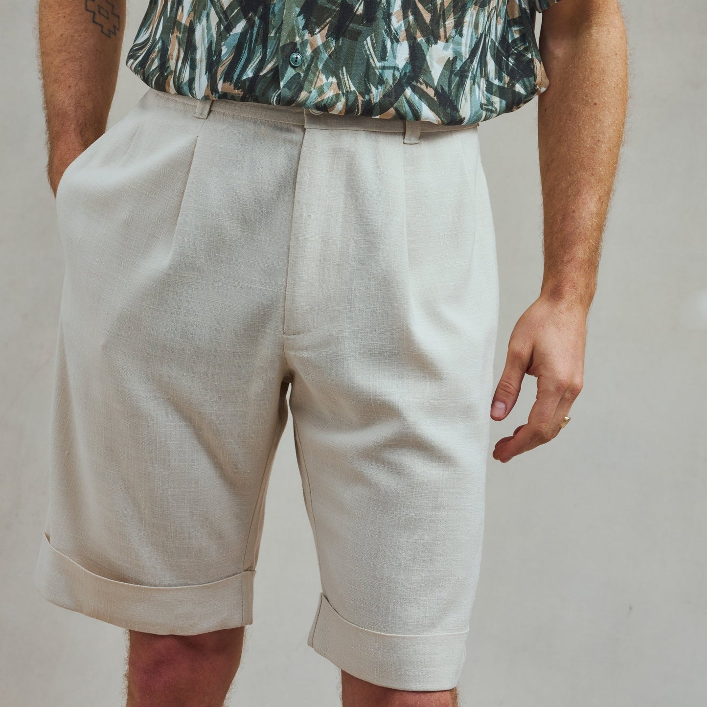 Rivieras European Union Beige Cuffed Shorts apparel handmade in Spain.