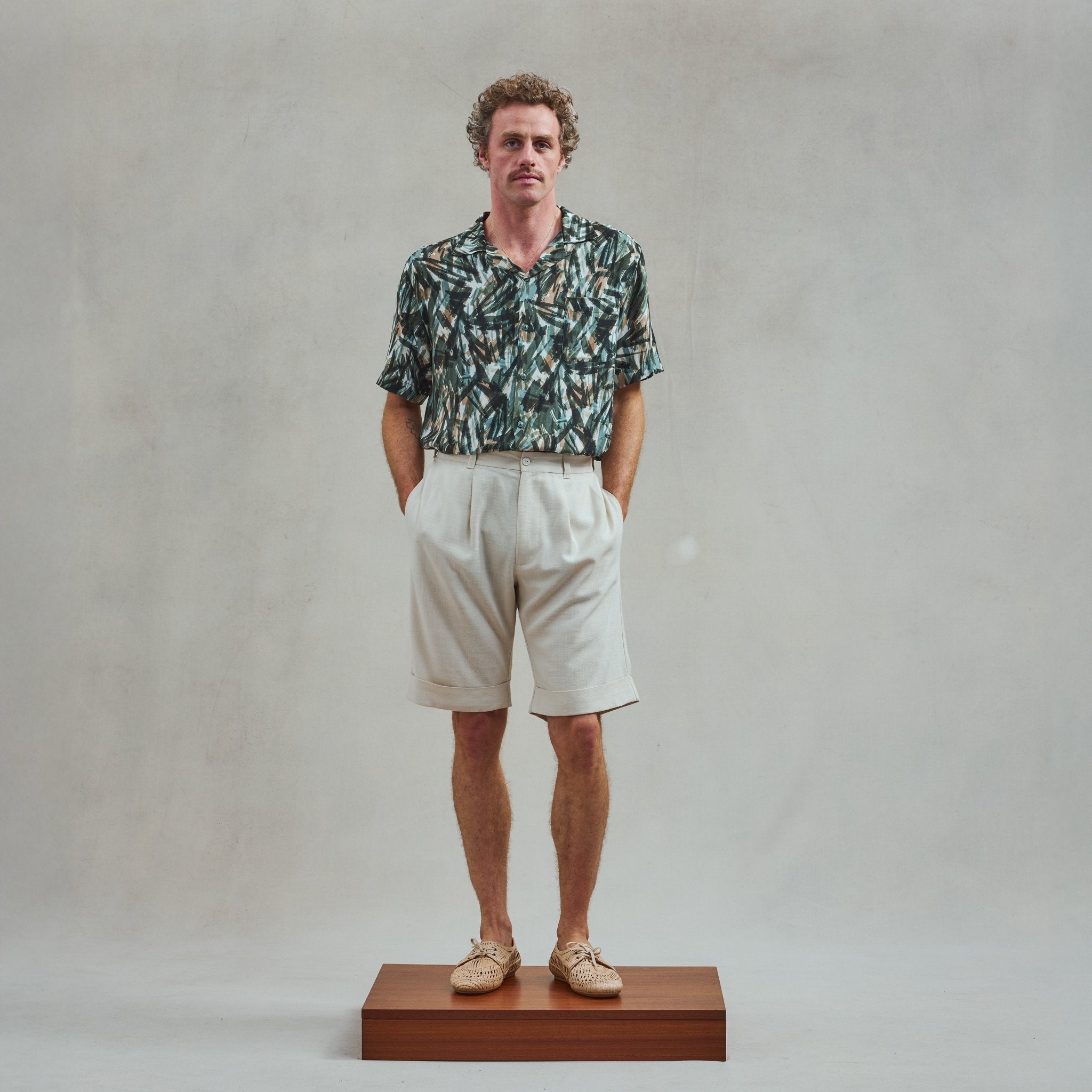 Rivieras European Union Beige Cuffed Shorts apparel handmade in Spain.