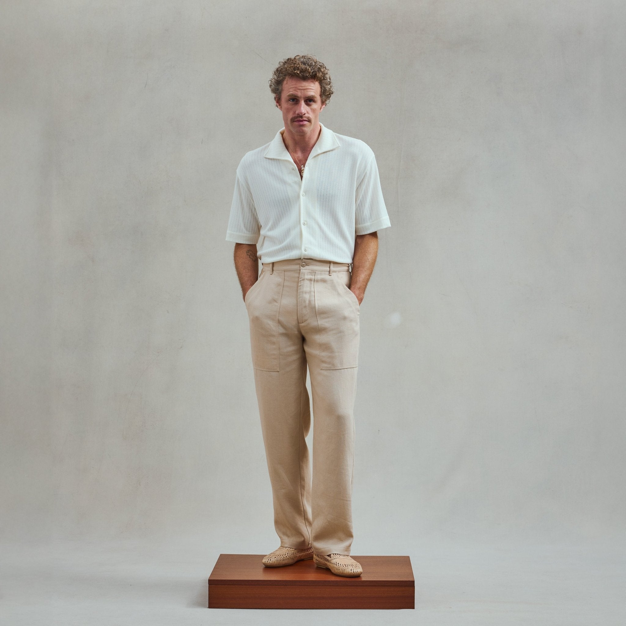 Rivieras European Union Beige Fatigue Pants apparel handmade in Spain.