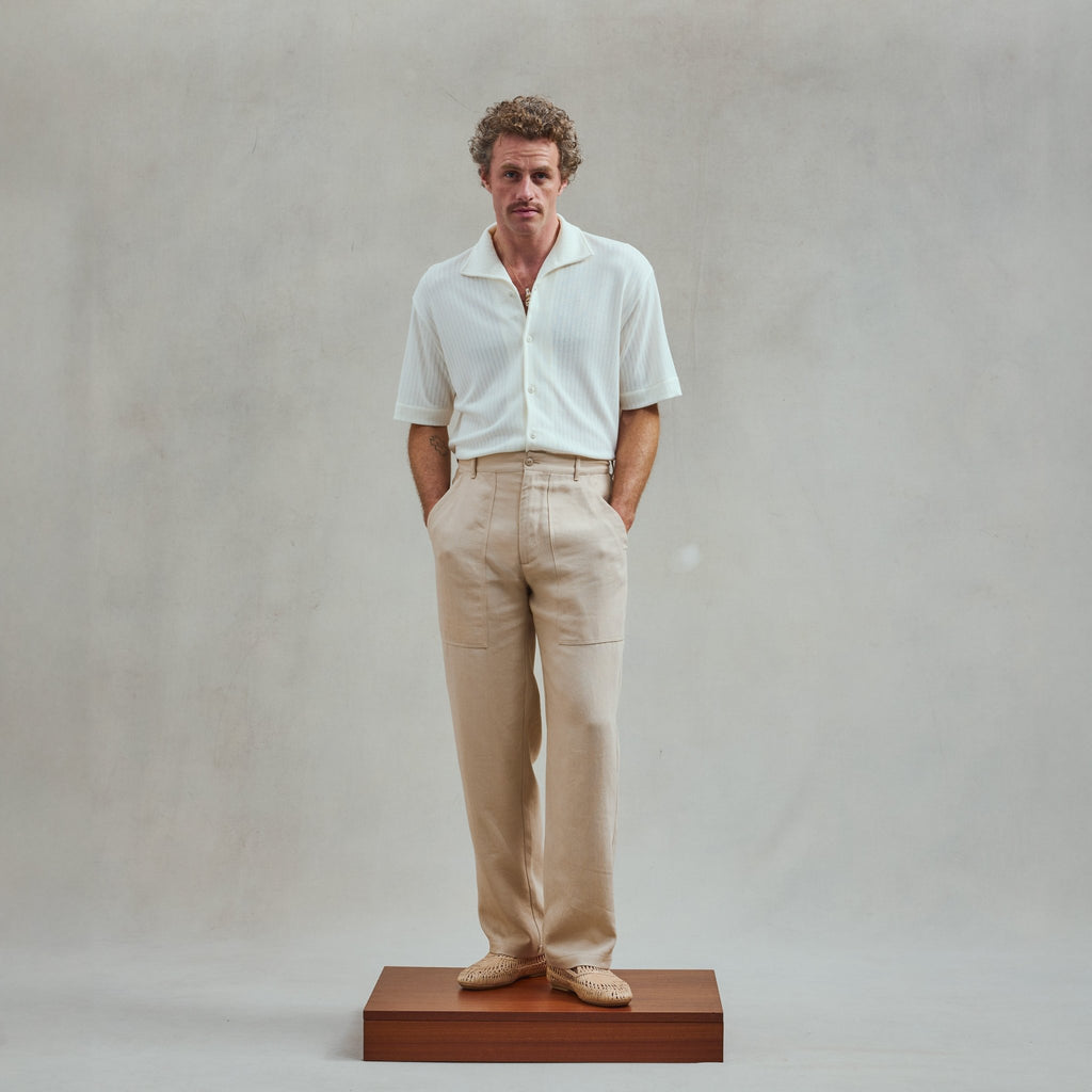 Rivieras European Union Beige Fatigue Pants apparel handmade in Spain.