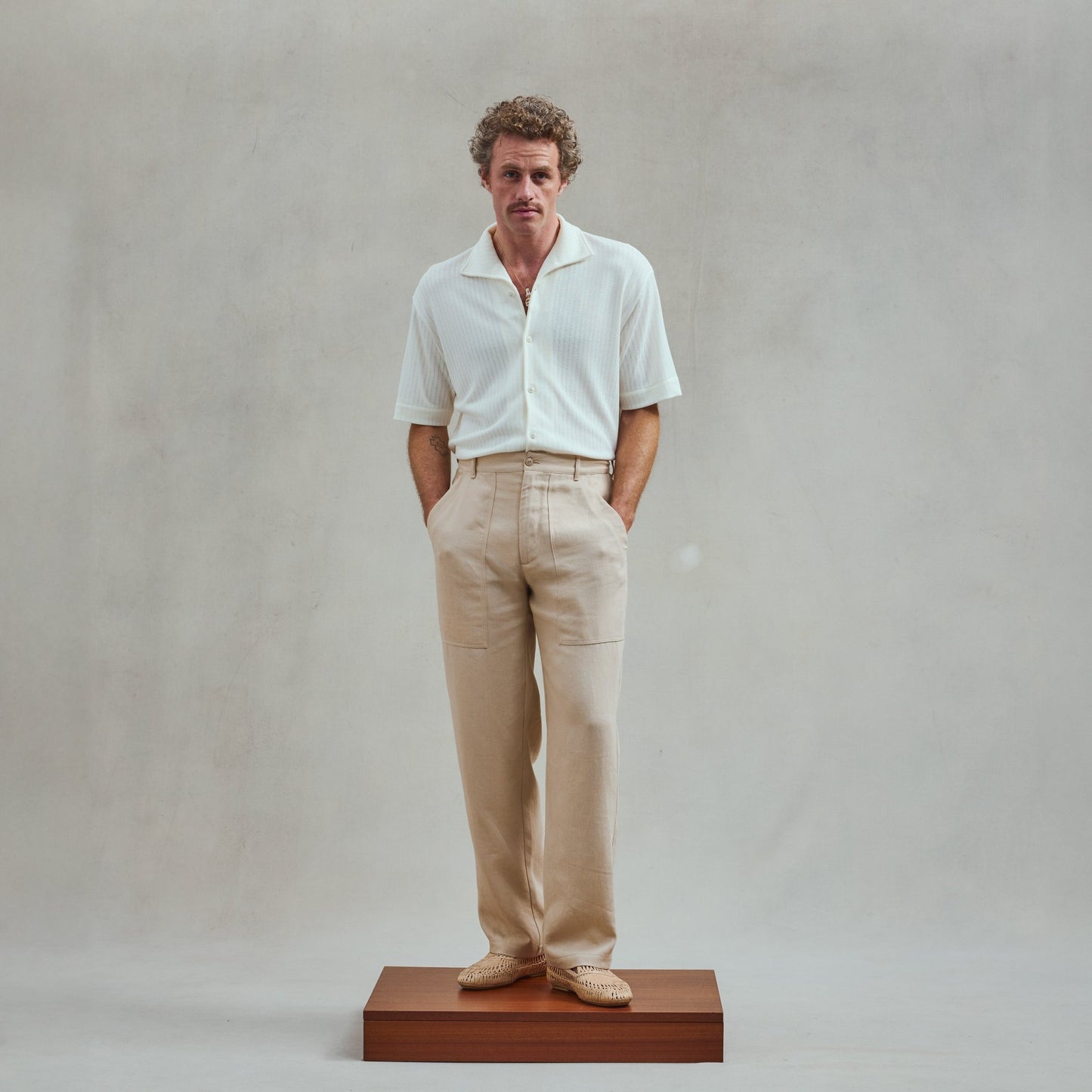 Rivieras European Union Beige Fatigue Pants apparel handmade in Spain.