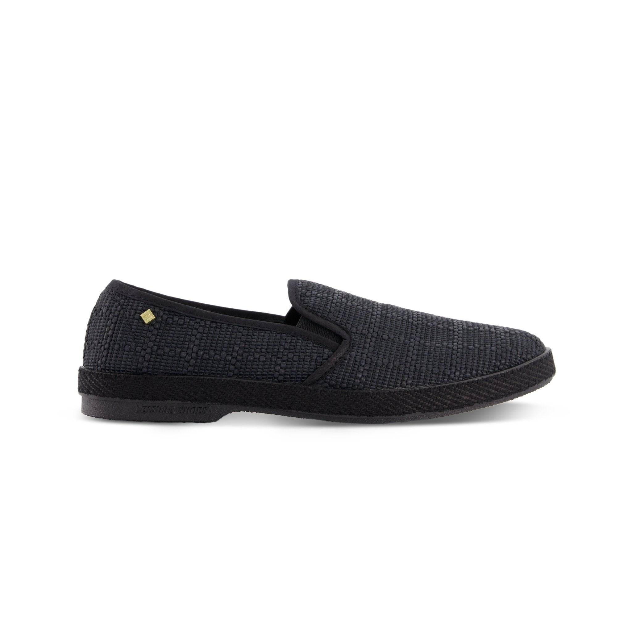 Rivieras European Union Classic Textured Raffia Slip - On Loafer Black 1512 Shoes handmade in Spain.