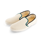 Rivieras European Union Cotton Canvas & Mesh Slip - On Loafer Cream with Black & Green 9282 Shoes handmade in Spain.