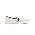 Rivieras European Union Cotton Canvas & Mesh Slip - On Loafer Cream with Black & Green 9282 Shoes handmade in Spain.