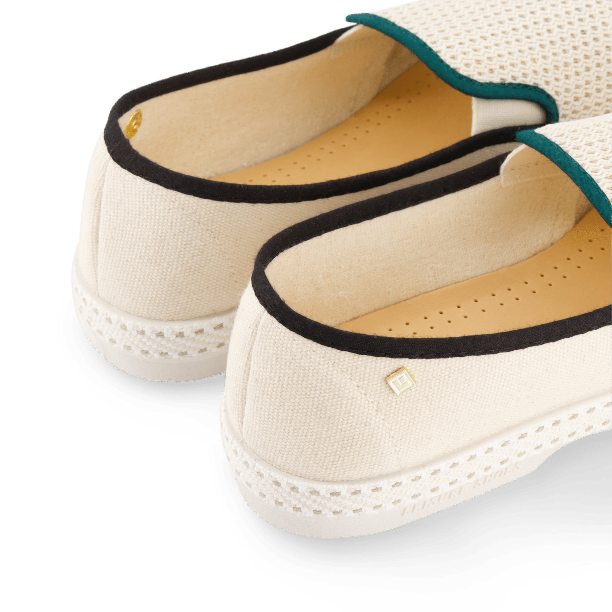 Rivieras European Union Cotton Canvas & Mesh Slip - On Loafer Cream with Black & Green 9282 Shoes handmade in Spain.