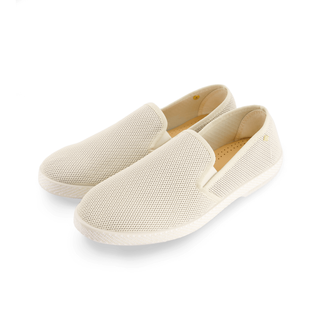 Rivieras European Union Diamond Punched Leatherette Slip - On Loafer Beige 1520 Shoes handmade in Spain.