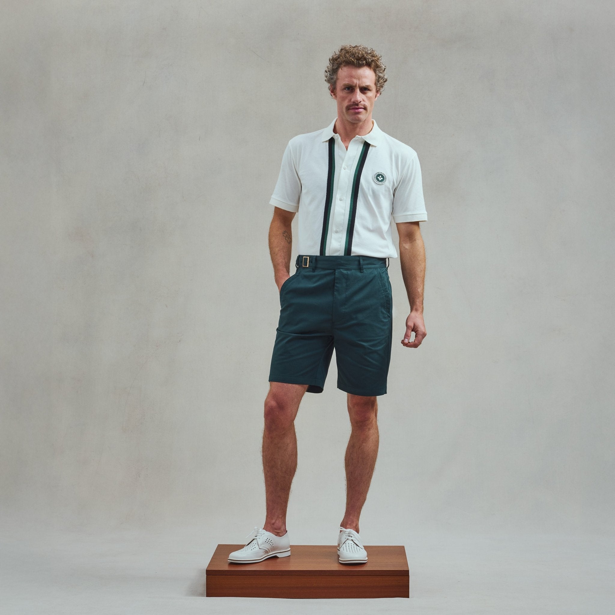 Green Short with Gold Buckle | Rivieras USA Designed in Paris, Handmade in Spain Green Short with Gold Buckle | Rivieras USA Designed in Paris, Handmade in Spain