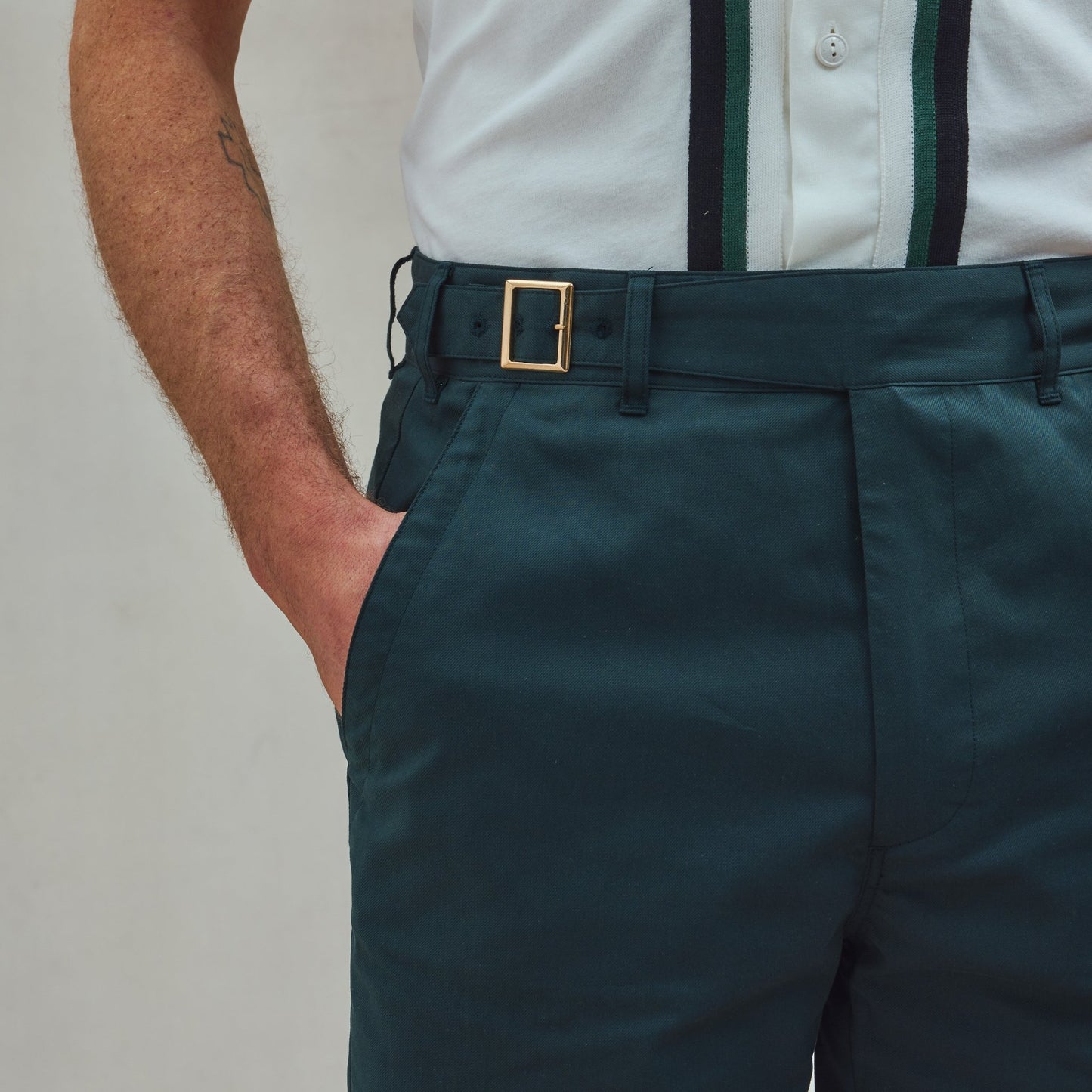 Rivieras European Union Green Short with Gold Buckle apparel handmade in Spain.