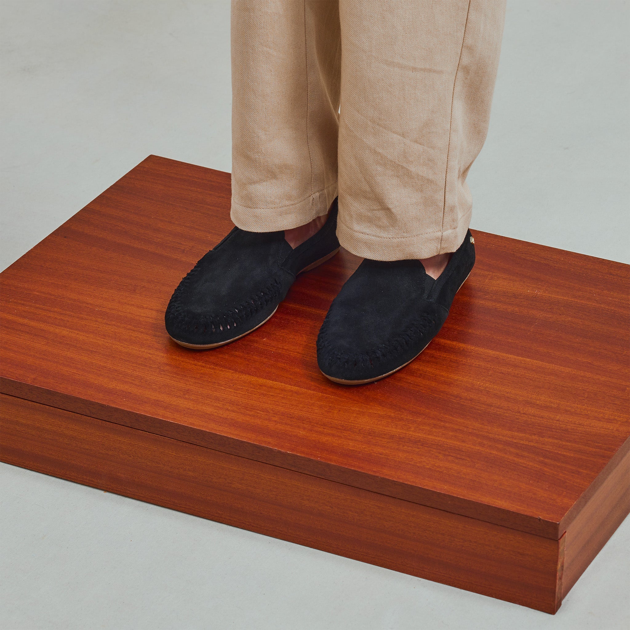 Rivieras European Union Jazz Suede Slip - On Moccasin Black J301 Shoes handmade in Spain.