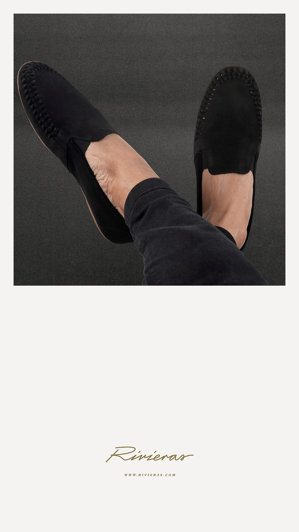 Rivieras European Union Jazz Suede Slip - On Moccasin Black J301 Shoes handmade in Spain.