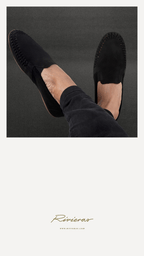 Rivieras European Union Jazz Suede Slip - On Moccasin Black J301 Shoes handmade in Spain.