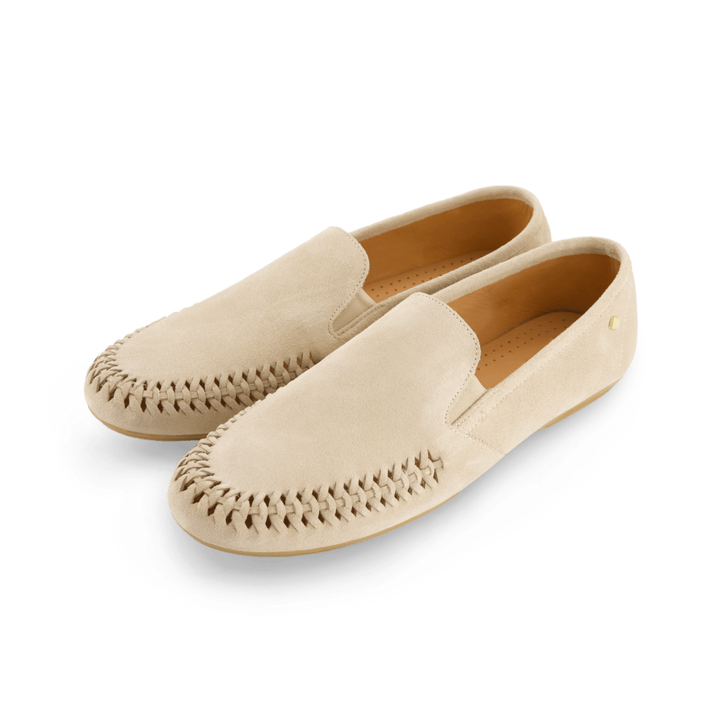 Rivieras European Union Jazz Suede Slip - On Moccasin Light Beige J302 Shoes handmade in Spain.
