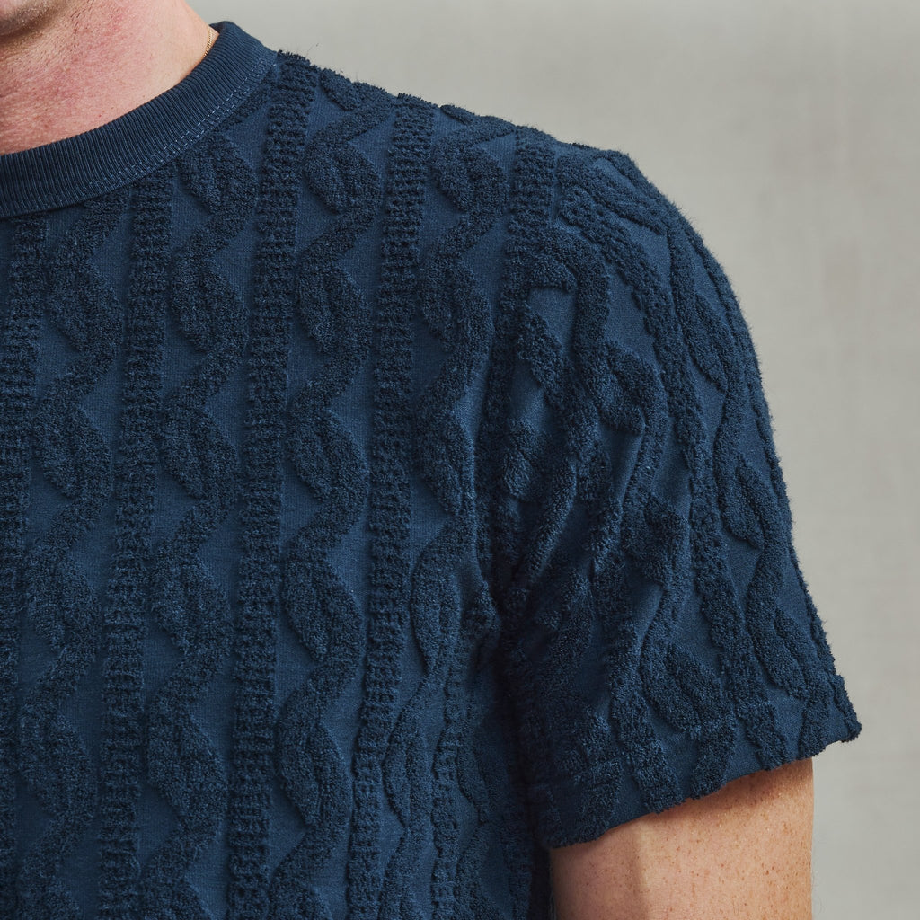 Rivieras European Union Navy Fancy Terrycloth T-Shirt apparel handmade in Spain.