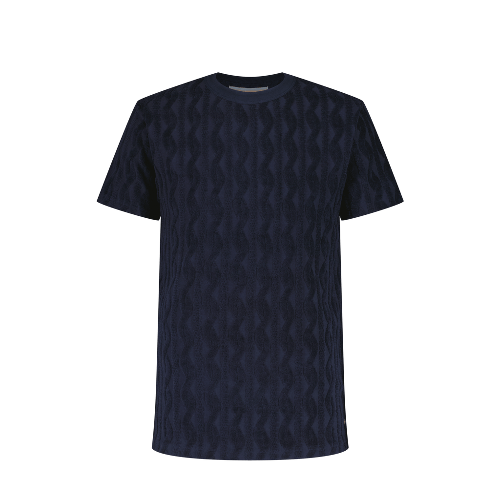 Rivieras European Union Navy Fancy Terrycloth T-Shirt apparel handmade in Spain.