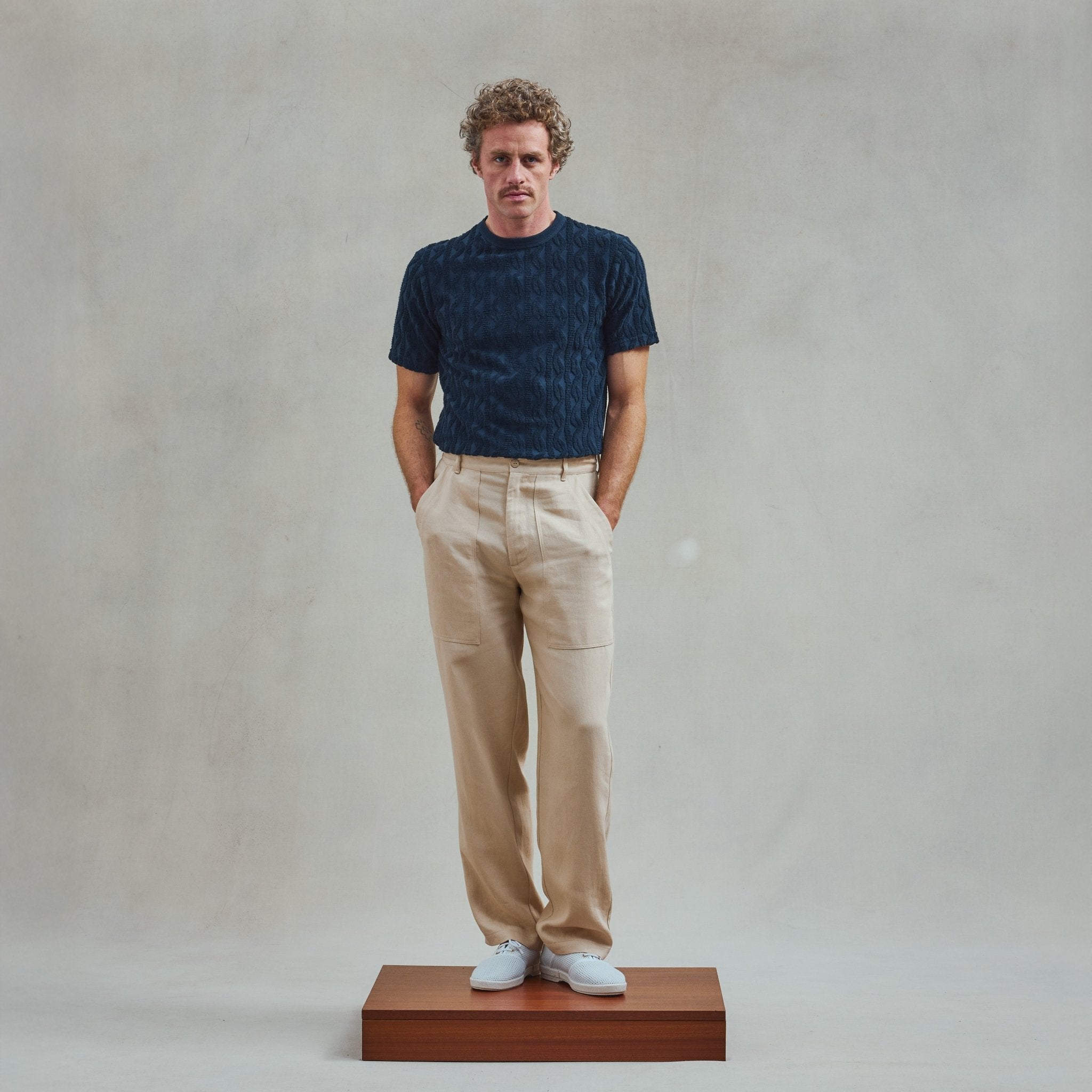 Rivieras European Union Navy Fancy Terrycloth T-Shirt apparel handmade in Spain.