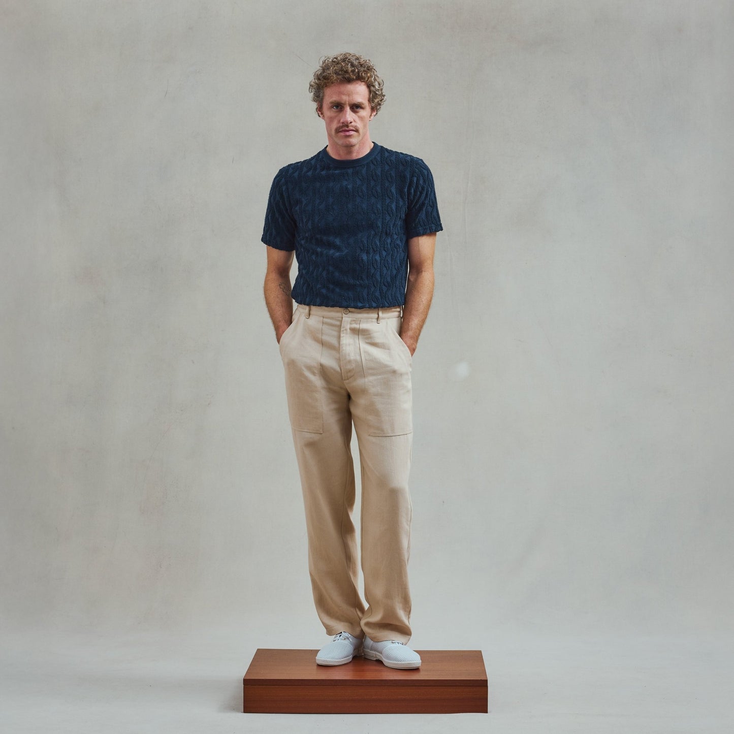 Rivieras European Union Navy Fancy Terrycloth T-Shirt apparel handmade in Spain.