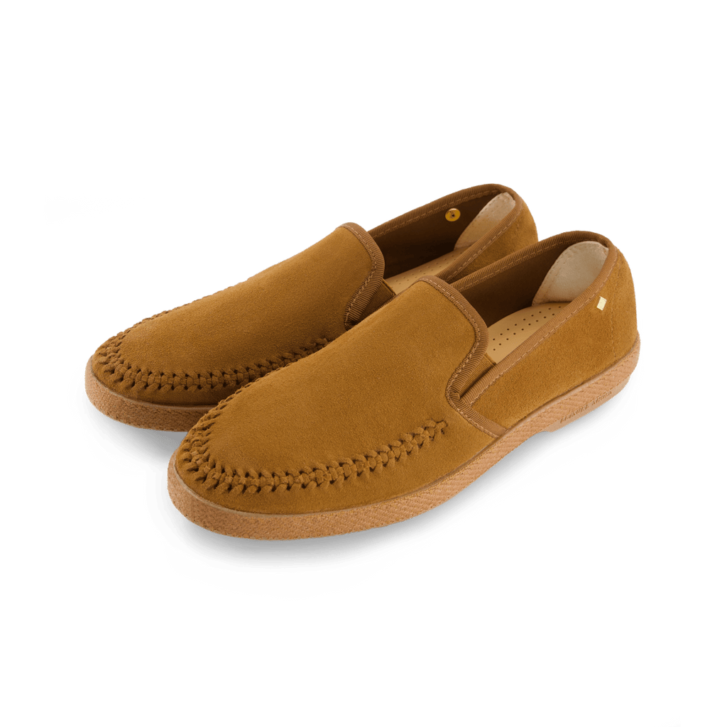 Rivieras European Union Slip - On Woven Split Toe Moccasin Brown 3094 Shoes handmade in Spain.