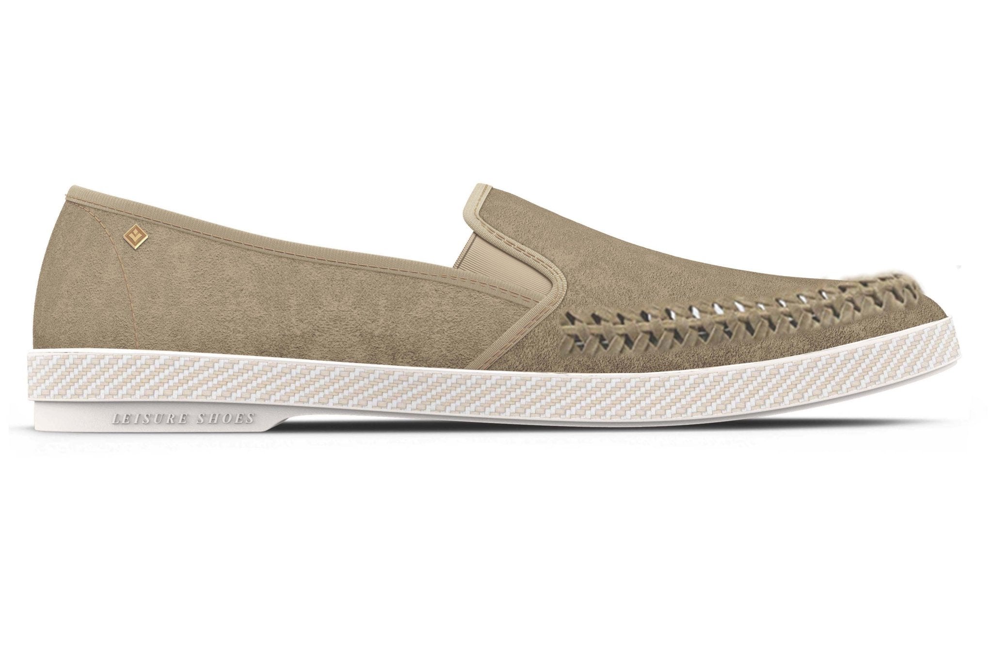Rivieras European Union Slip - On Woven Split Toe Moccasin in Beige 3093 Shoes handmade in Spain.