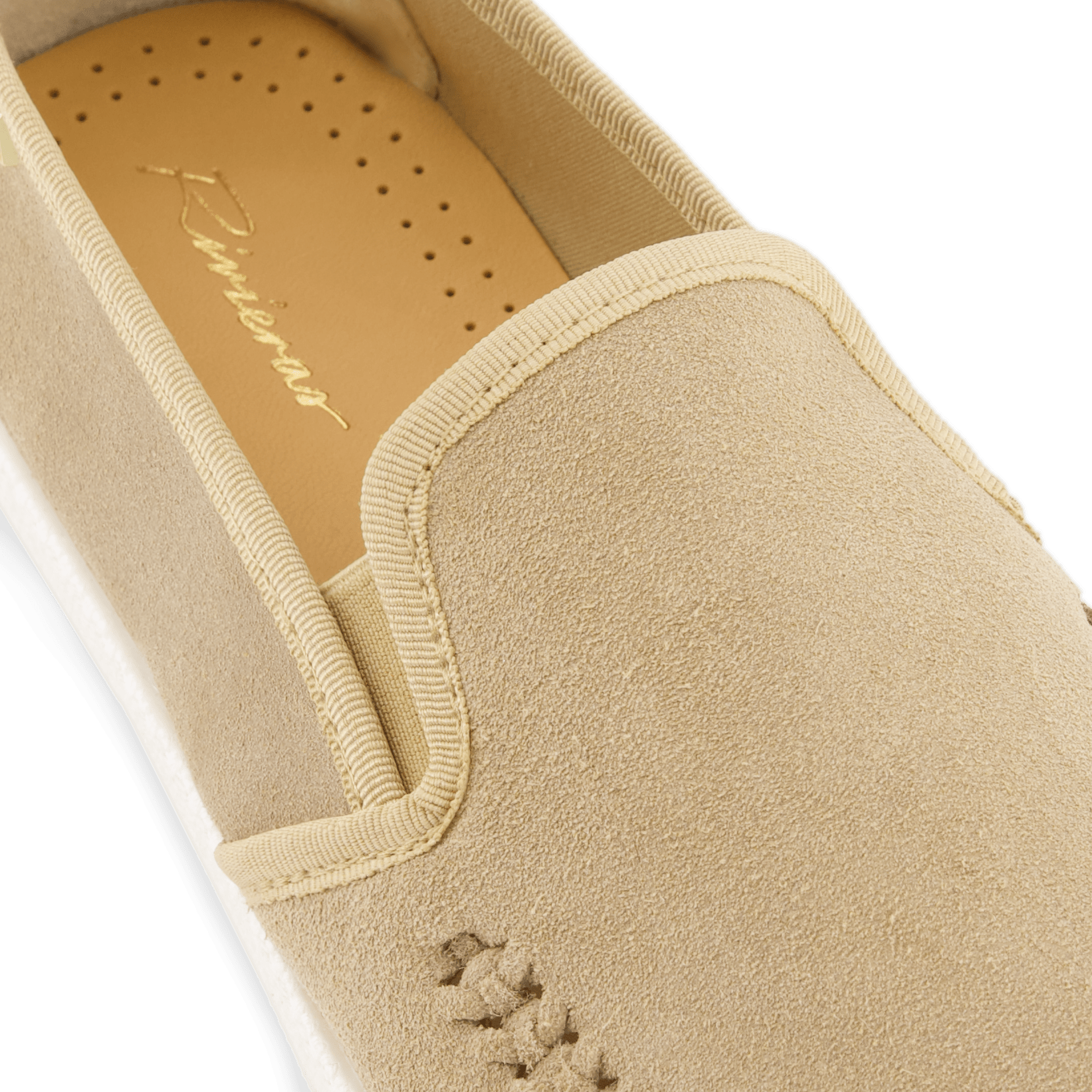 Rivieras European Union Slip - On Woven Split Toe Moccasin in Beige 3093 Shoes handmade in Spain.