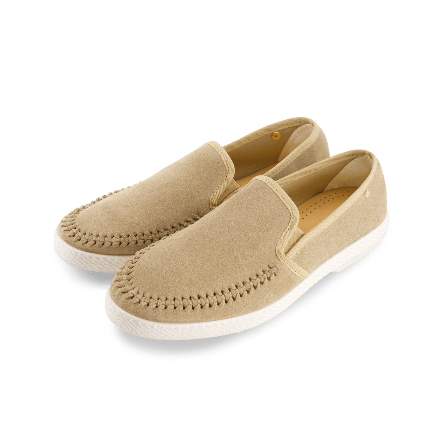 Rivieras European Union Slip - On Woven Split Toe Moccasin in Beige 3093 Shoes handmade in Spain.