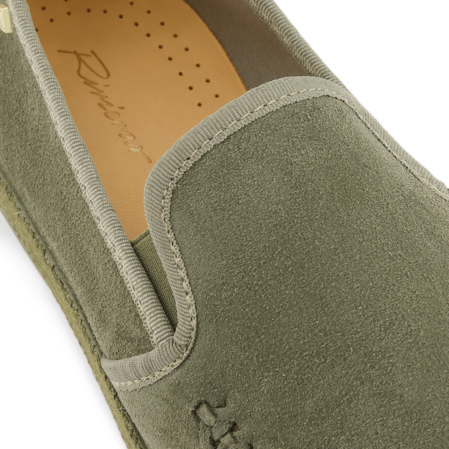 Rivieras European Union Slip - On Woven Split Toe Moccasin Muted Green 3095 Shoes handmade in Spain.