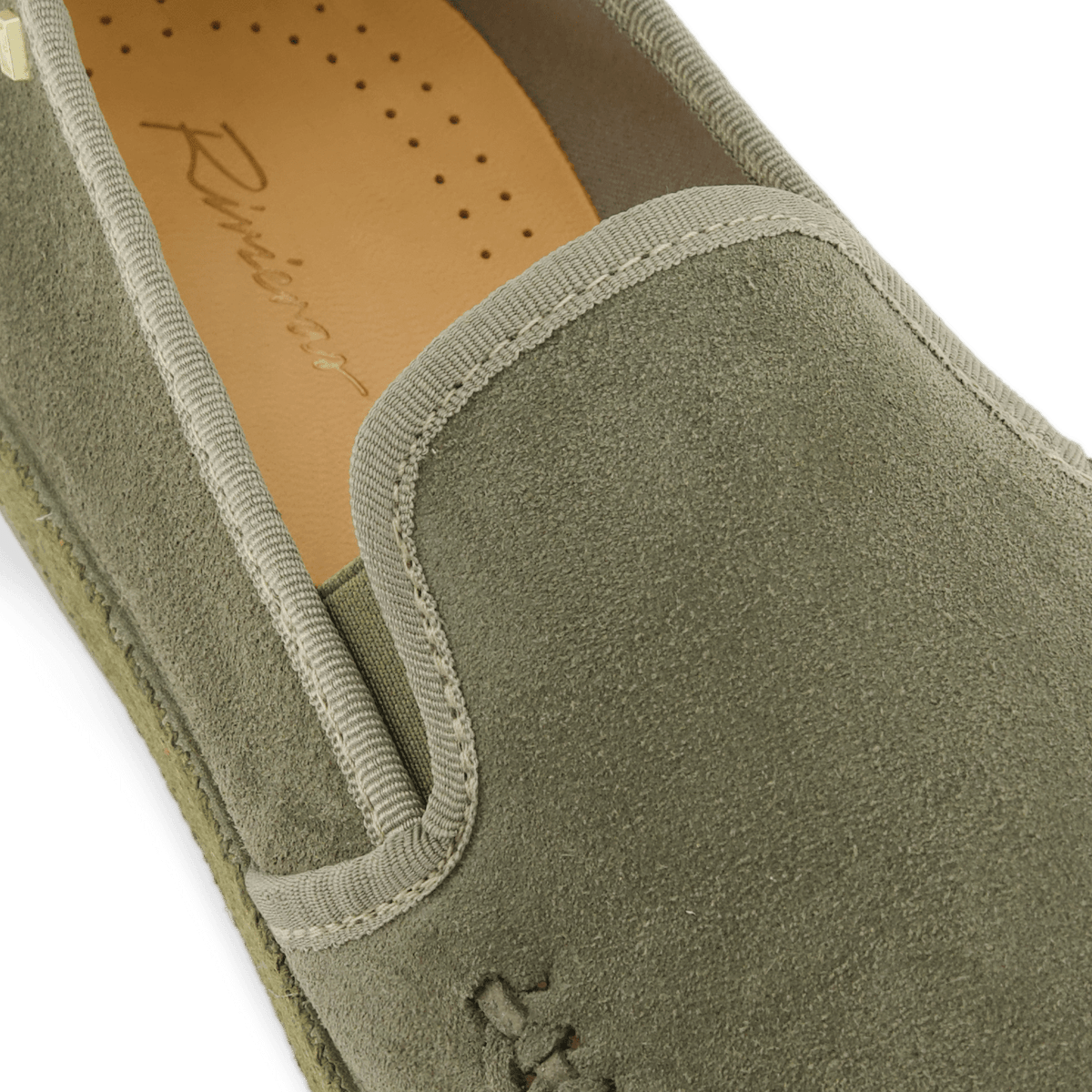 Rivieras European Union Slip - On Woven Split Toe Moccasin Muted Green 3095 Shoes handmade in Spain.