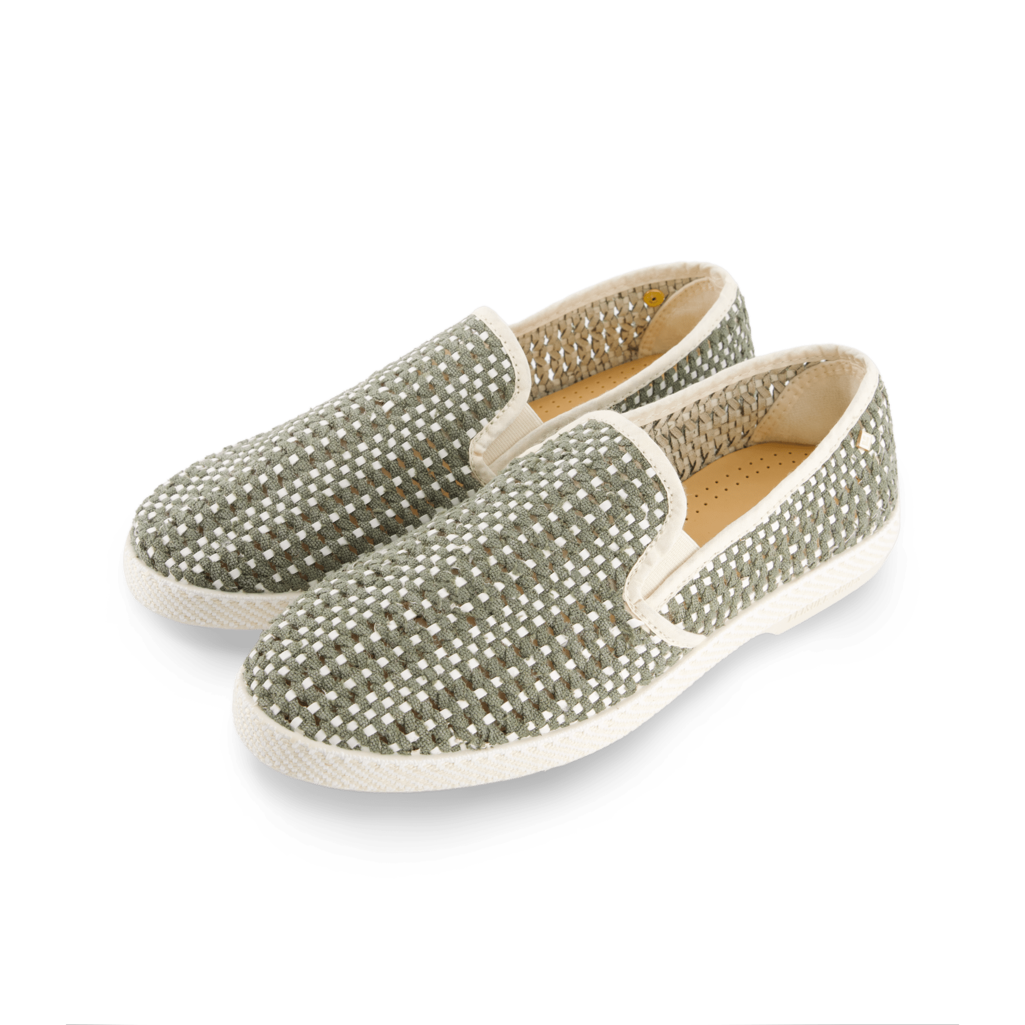Rivieras European Union Woven Slip - On Loafer in Sage Green with White 3131 Shoes handmade in Spain.