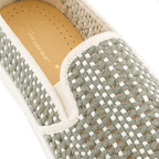 Rivieras European Union Woven Slip - On Loafer in Sage Green with White 3131 Shoes handmade in Spain.