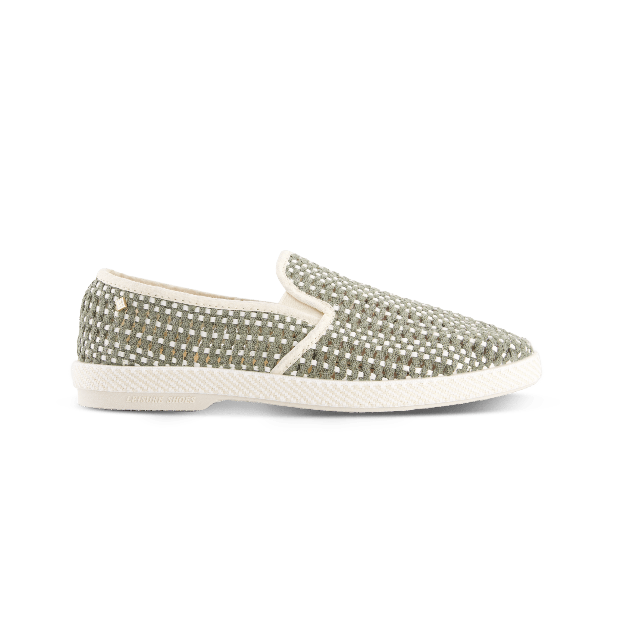 Rivieras European Union Woven Slip - On Loafer in Sage Green with White 3131 Shoes handmade in Spain.