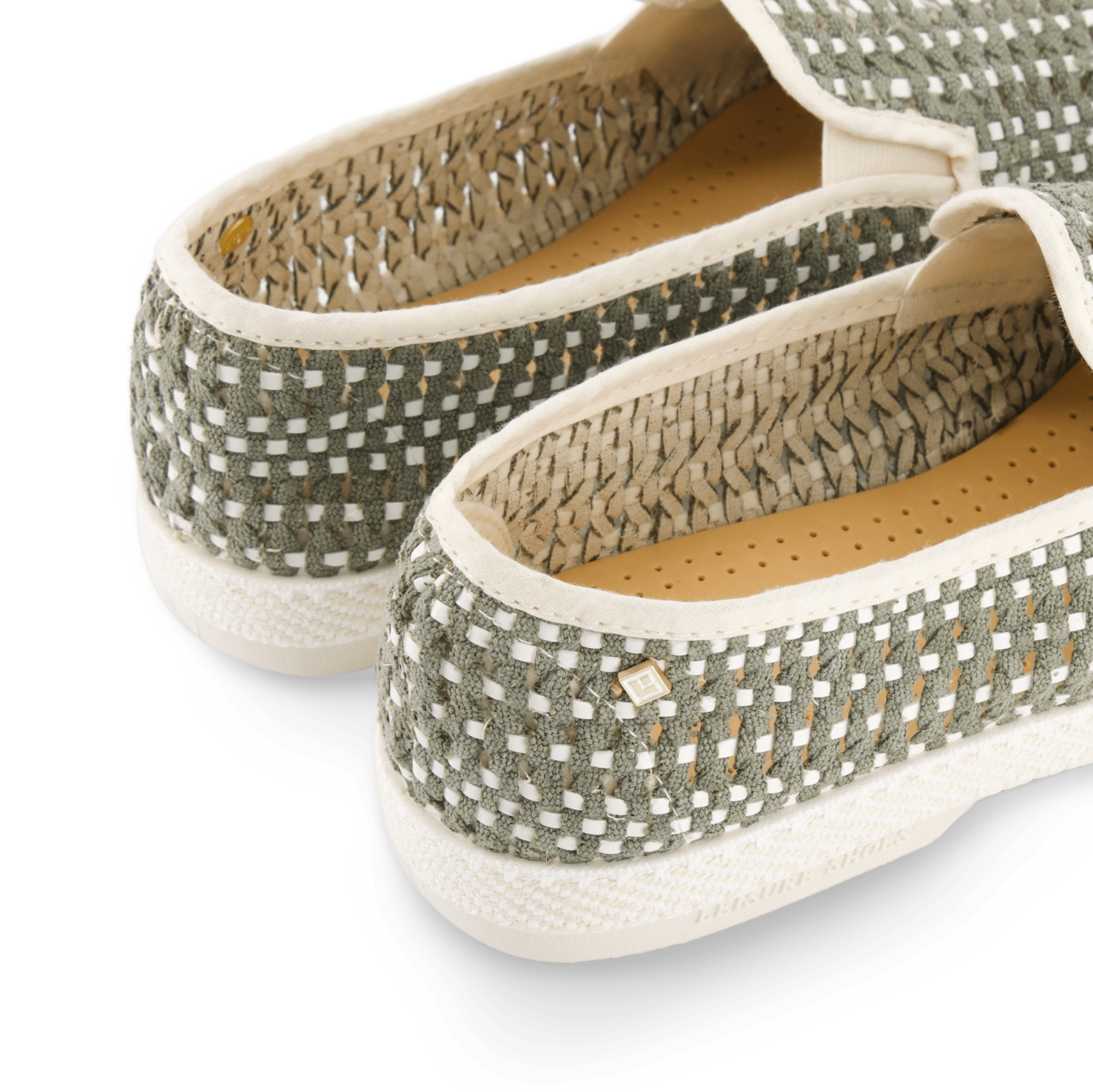 Rivieras European Union Woven Slip - On Loafer in Sage Green with White 3131 Shoes handmade in Spain.