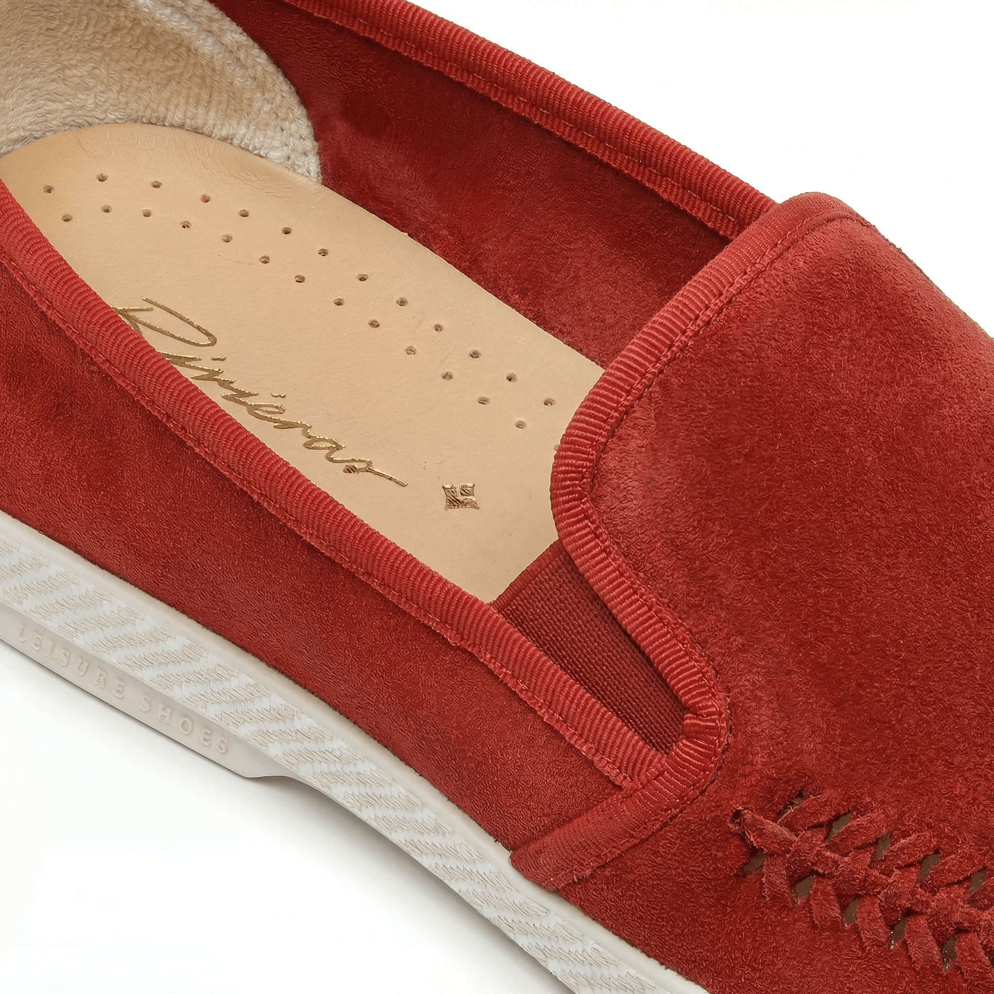 Rivieras Leisure Shoes Classic Braided Red Suede SHOES handmade in Spain.