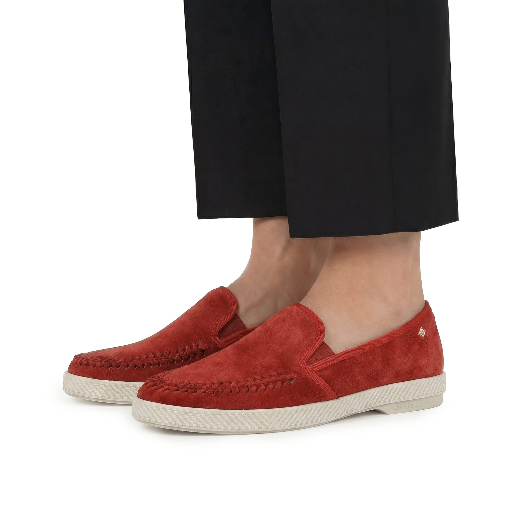 Rivieras Leisure Shoes Classic Braided Red Suede SHOES handmade in Spain.