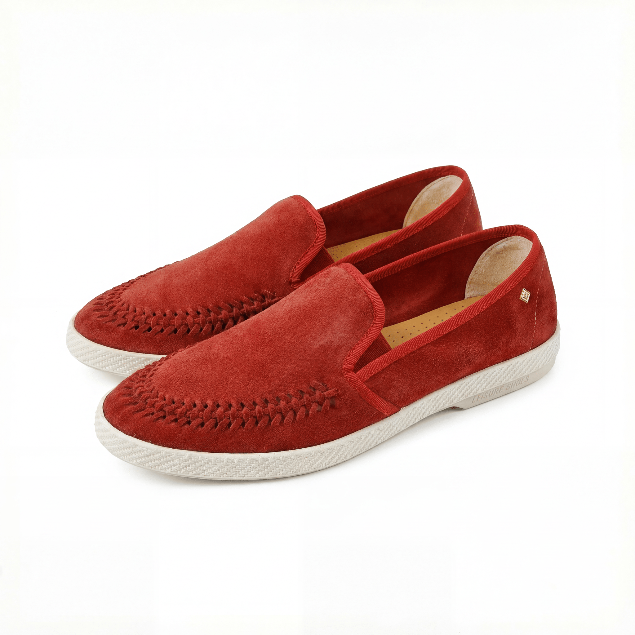 Rivieras Leisure Shoes Classic Braided Red Suede SHOES handmade in Spain.
