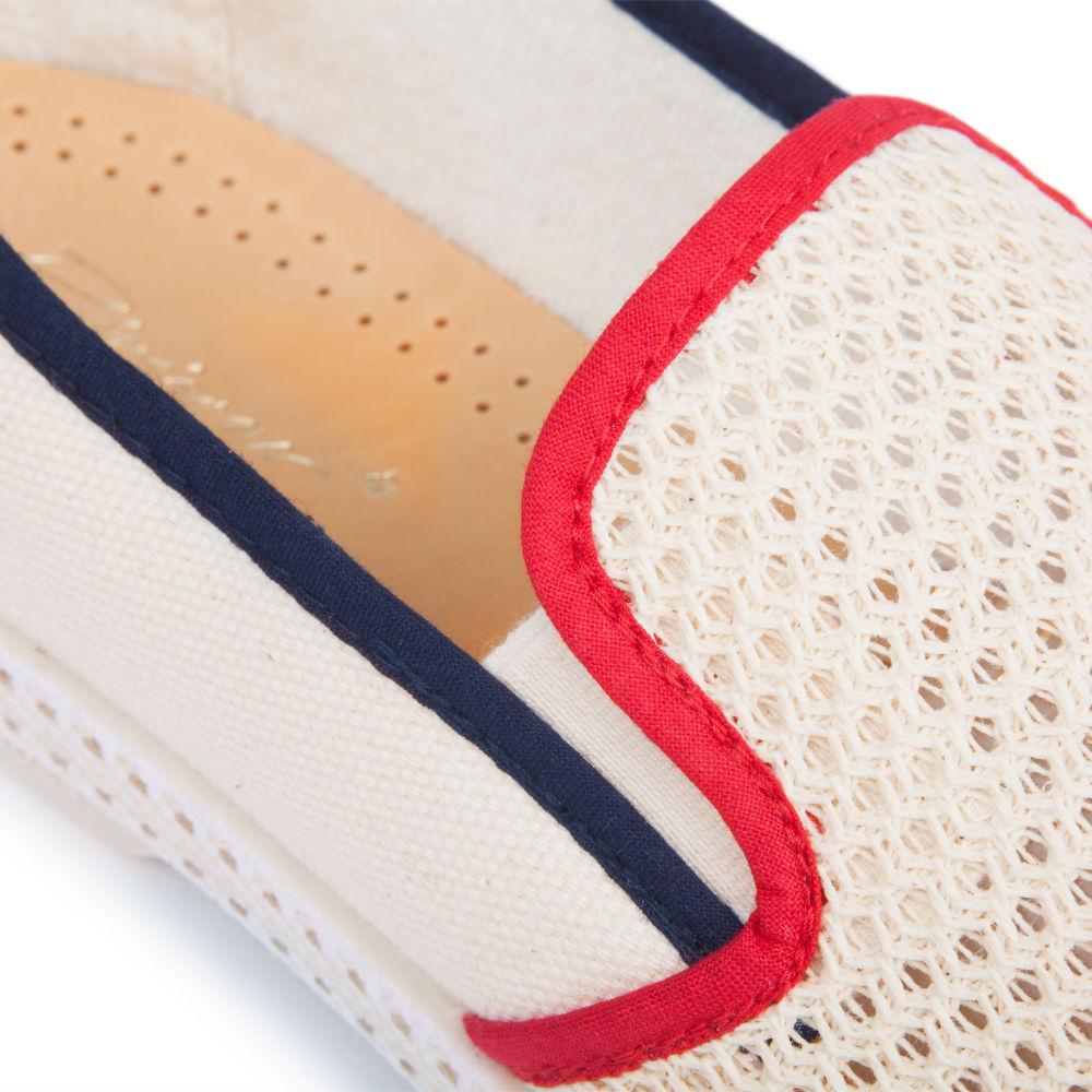 Rivieras Leisure shoes Classic Canvas & Mesh Slip - On Loafer in Cream with Navy and Red Trim 9245 Mocassin handmade in Spain.
