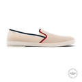 Rivieras Leisure shoes Classic Canvas & Mesh Slip - On Loafer in Cream with Navy and Red Trim 9245 Mocassin handmade in Spain.