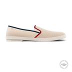 Rivieras Leisure shoes Classic Canvas & Mesh Slip - On Loafer in Cream with Navy and Red Trim 9245 Mocassin handmade in Spain.
