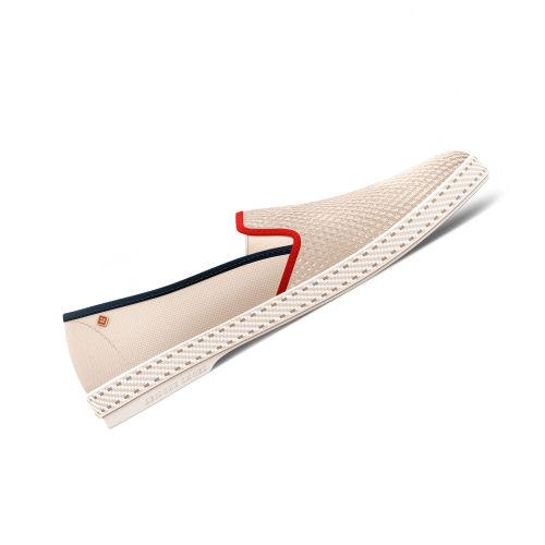 Rivieras Leisure shoes Classic Canvas & Mesh Slip - On Loafer in Cream with Navy and Red Trim 9245 Mocassin handmade in Spain.
