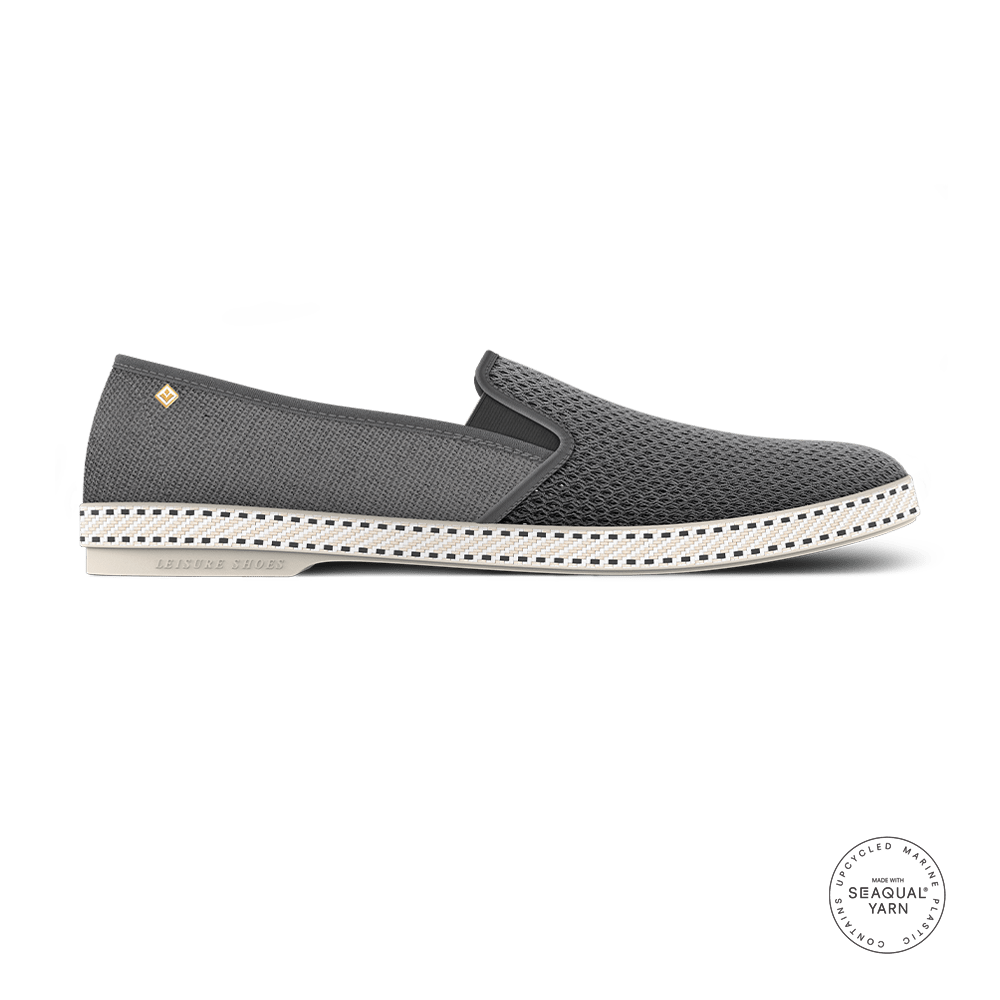Rivieras Leisure shoes Classic Cotton Canvas & Mesh Slip - On Loafer in Anthracite Gray 2037 Mocassin handmade in Spain.