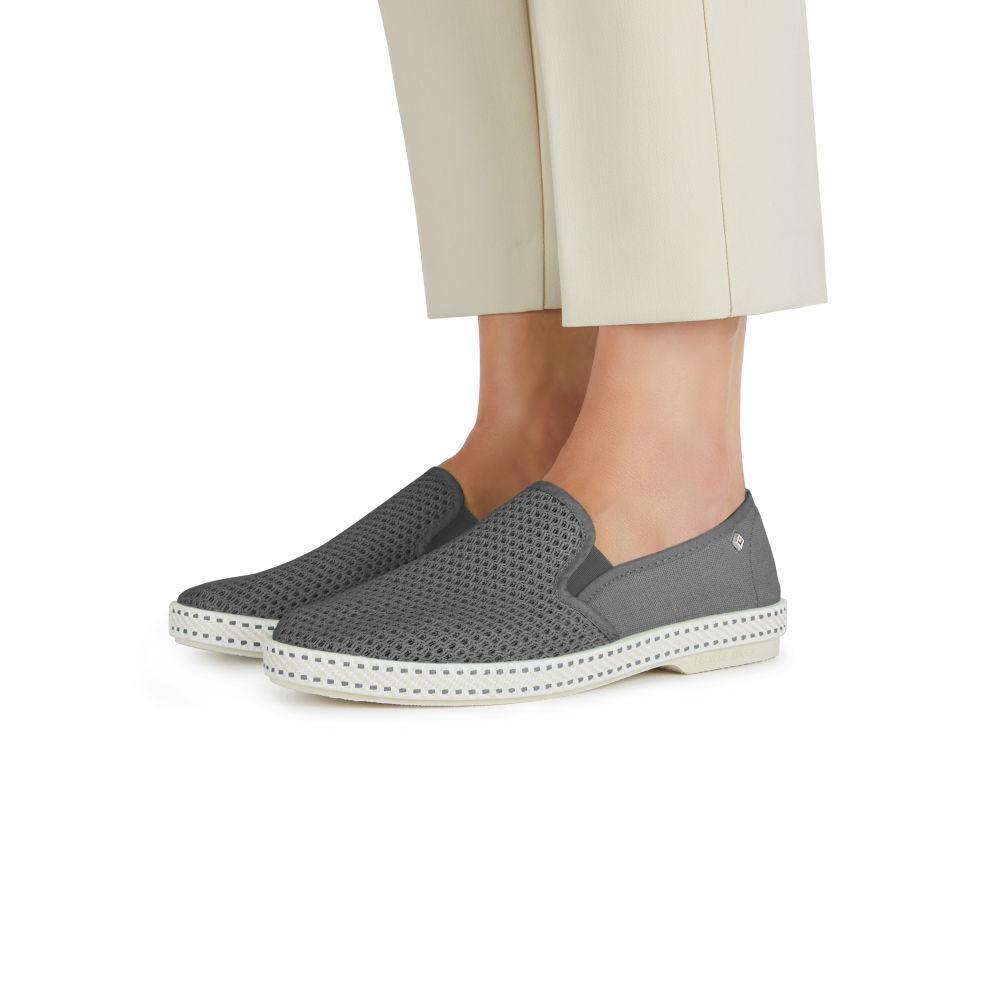 Rivieras Leisure shoes Classic Cotton Canvas & Mesh Slip - On Loafer in Anthracite Gray 2037 Mocassin handmade in Spain.