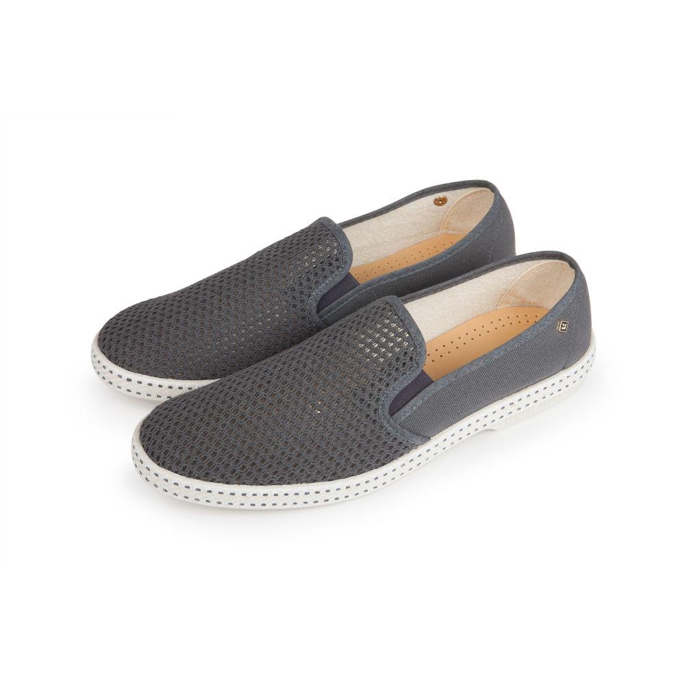Rivieras Leisure shoes Classic Cotton Canvas & Mesh Slip - On Loafer in Anthracite Gray 2037 Mocassin handmade in Spain.