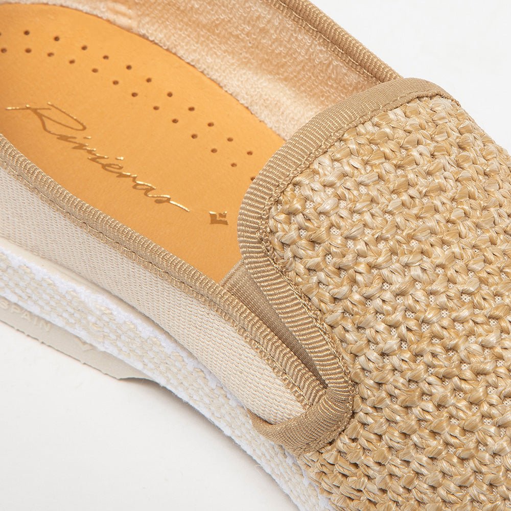 Rivieras Leisure Shoes Classic Cotton Canvas & Raffia Slip - On Loafer in Cream 1330 Shoes handmade in Spain.