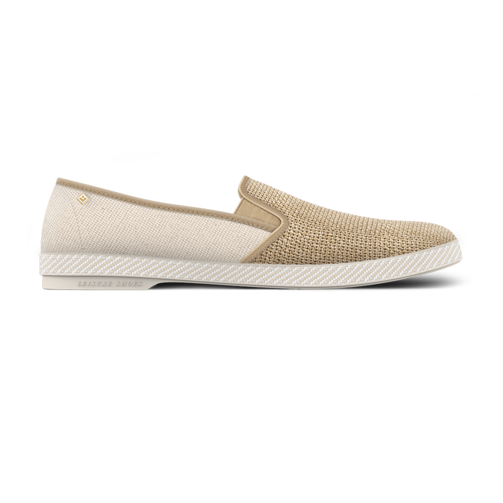 Rivieras Leisure Shoes Classic Cotton Canvas & Raffia Slip - On Loafer in Cream 1330 Shoes handmade in Spain.