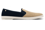Rivieras Leisure Shoes Classic Cotton Canvas & Raffia Slip - On Loafer in Navy 1331 Shoes handmade in Spain.