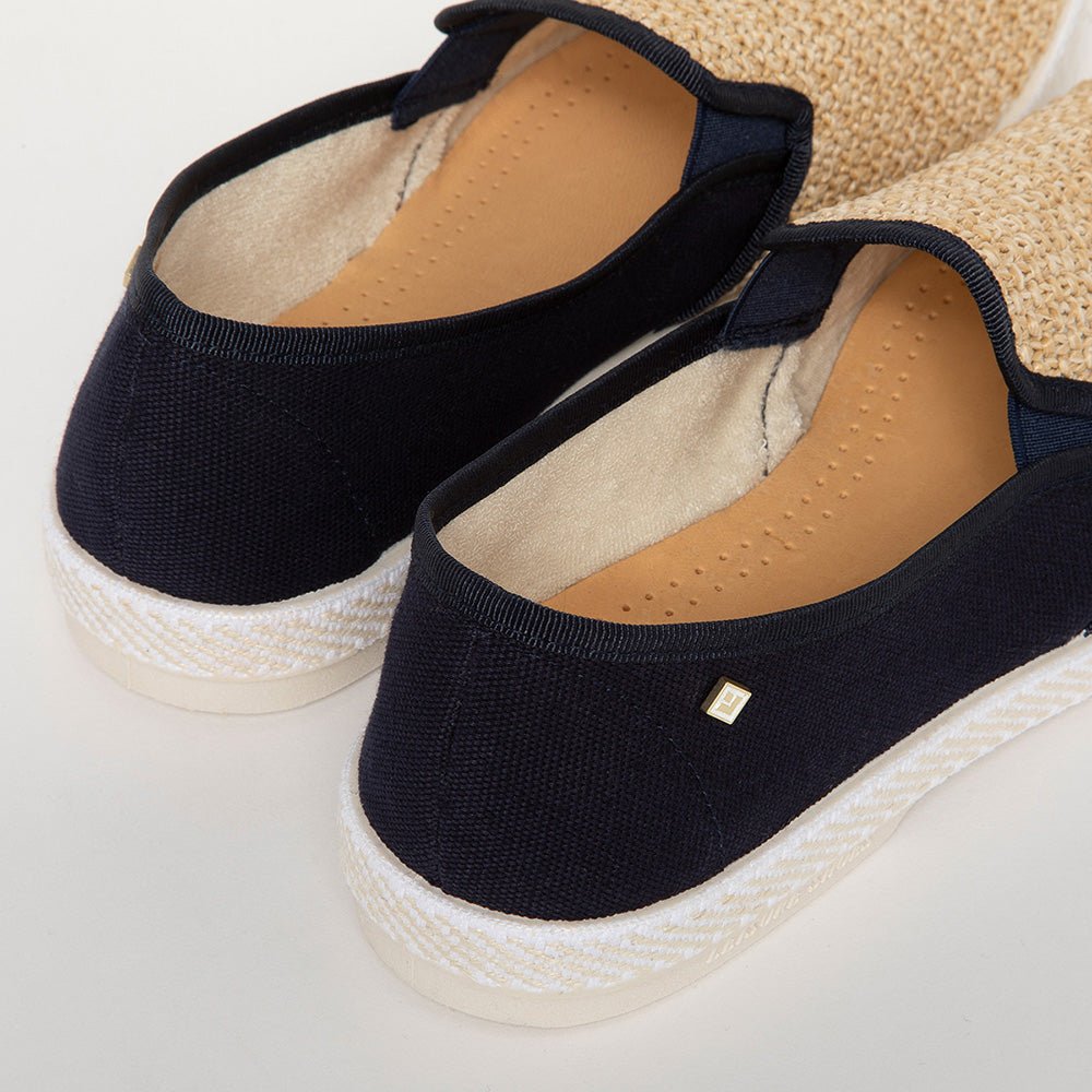Rivieras Leisure Shoes Classic Cotton Canvas & Raffia Slip - On Loafer in Navy 1331 Shoes handmade in Spain.